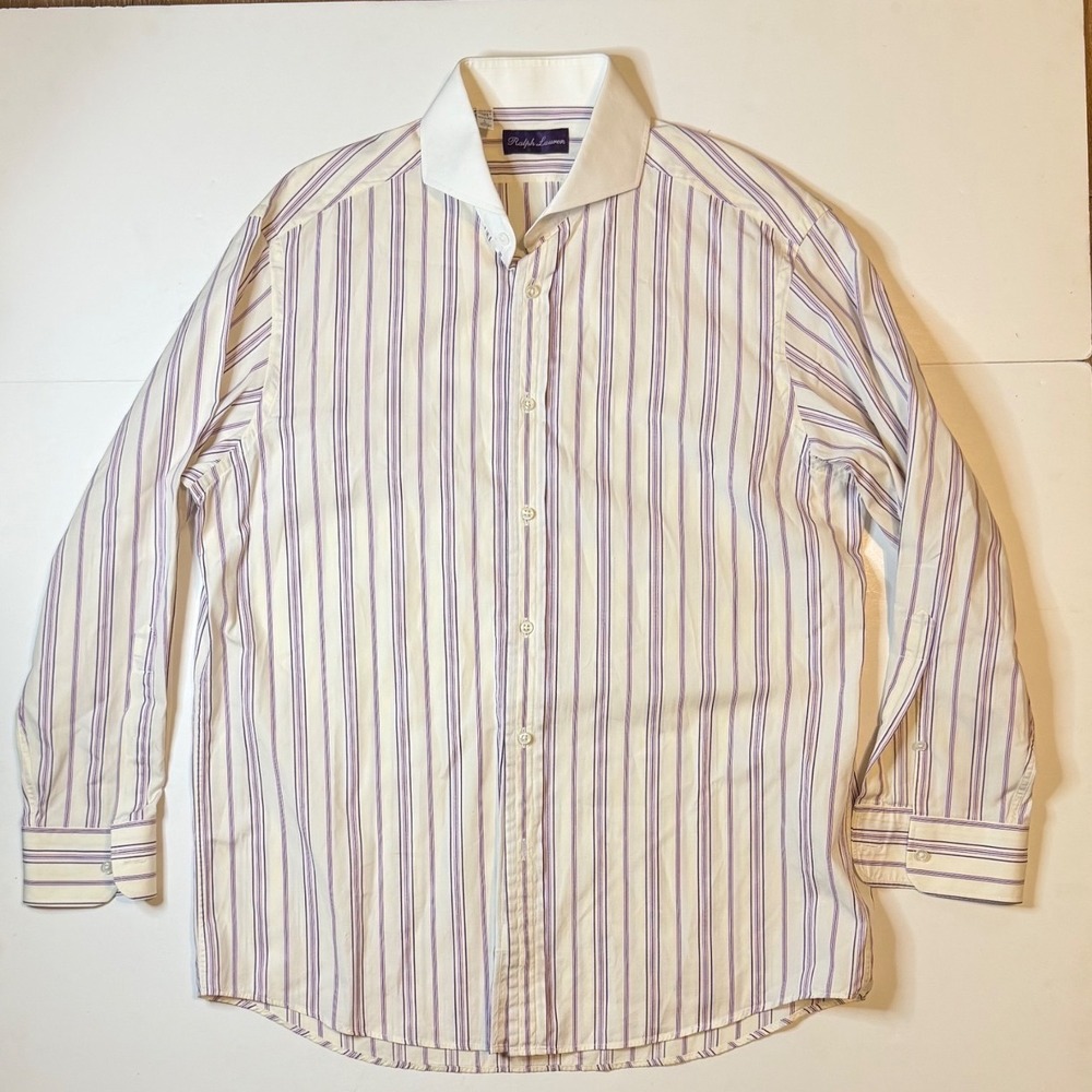 Ralph Lauren Purple Label Dress Shirt Striped Mens L Button Down Made In Italy